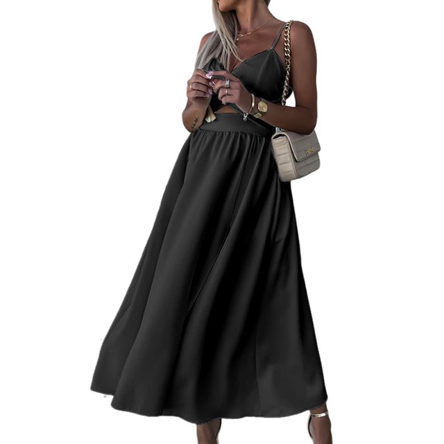 Vestido Largo Con Tirantes Vestido de fiesta de cóctel con cuello en V y abertura larga para mujer (negro S) Cgtredaw Para estrenar