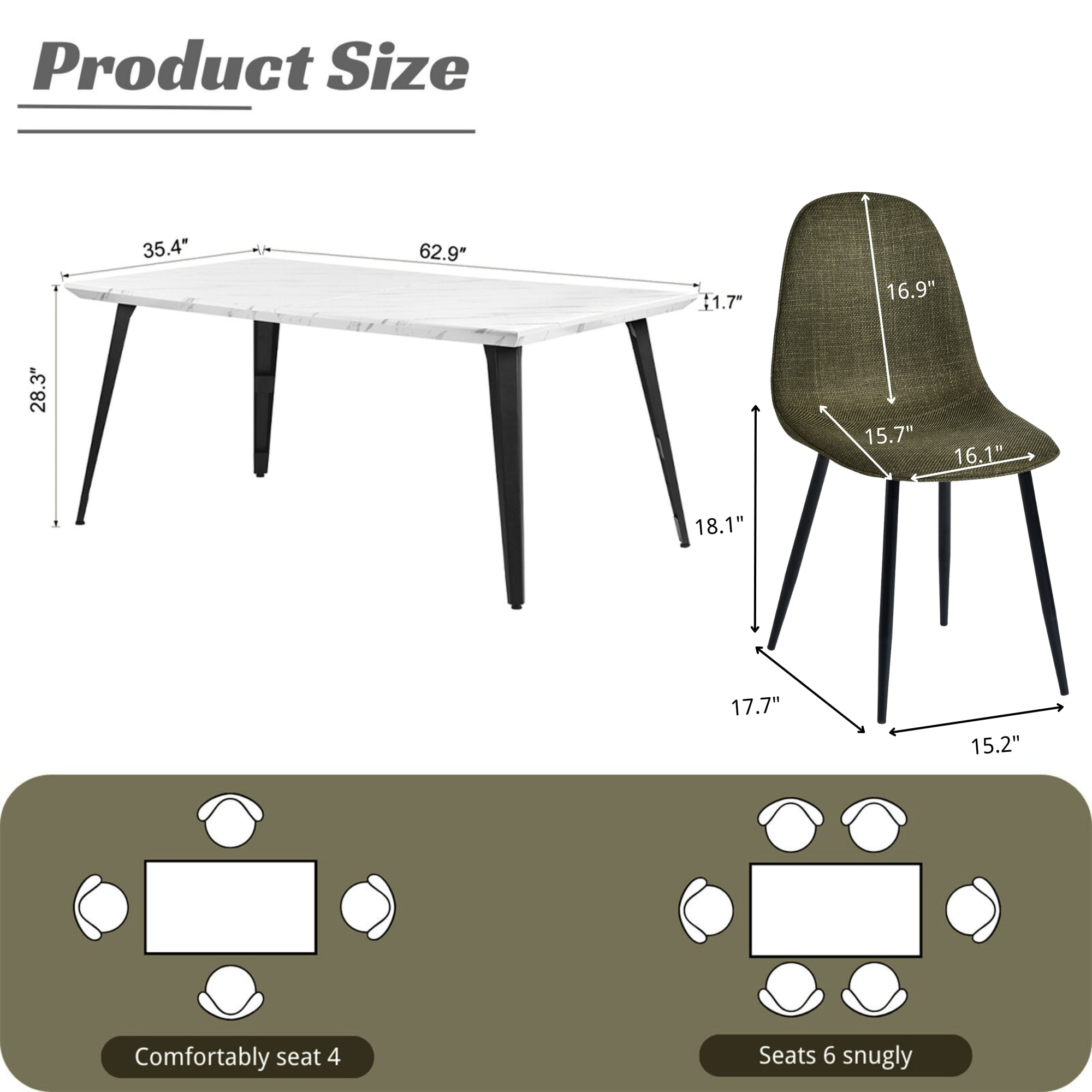Homy Casa 63 inch Modern Dining Set, Dining Table with 4 Chairs