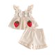 thumbnail image 1 of Conjunto de verano para bebé niña pequeña: top sin mangas y shorts con estampado de fresas, bordado, cuadros, lazos y volantes., 1 of 10
