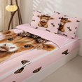 thumbnail image 3 of Erosebridal Kawaii Leopard Print Bow Zipper Twin Comforter Sets with Fitted Sheet and 2 Pillowcases,Farm Highland Cow Zipper Bedding Set,Pink Brown,Pink Reversible, 3 of 6