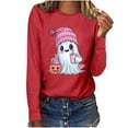 thumbnail image 4 of YUGYXL Women's Ghost Funny Shirts Long Sleeve Crewneck Loose Comfy Cute Tops Halloween Holiday Casual Pullover Sweatshirt Red XXL, 4 of 7
