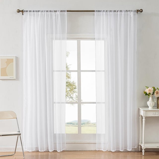 Lightweight Sheer Curtains with Rod Pocket, Translucent Window Drapes for Living Room and Bedroom, 52 x 39.4 Inches, Machine Washable Polyester