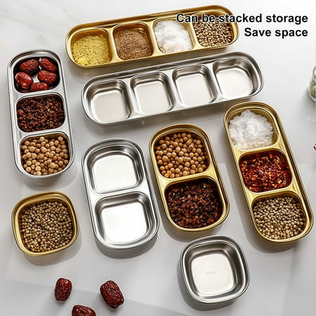 

Riguas Seasoning Dish Durable Easy to Clean Stainless Steel Multi-grid Seasoning Plate for Home Restaurants