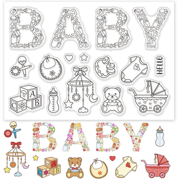 Baby Silicone Clear Stamps Baby Toy Transparent Stamps for Birthday Easter Holiday Cards Making DIY Scrapbooking Photo Album Decoration Paper Craft
