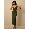 thumbnail image 5 of Women Green Knit V-Neck Sleeveless Dress Open Back Long, 5 of 7