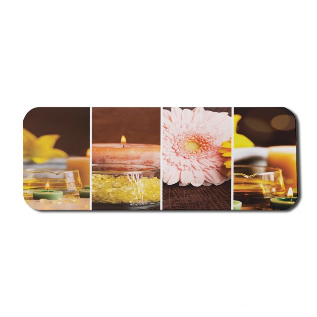 Exotic Computer Mouse Pad, Aromatic Collage with Gerbera and Candles Exotic Body Therapy and Treatment, Rectangle Non-Slip Rubber Mousepad Large, 31" x 12" Gaming Size, Orange Brown, by Ambesonne