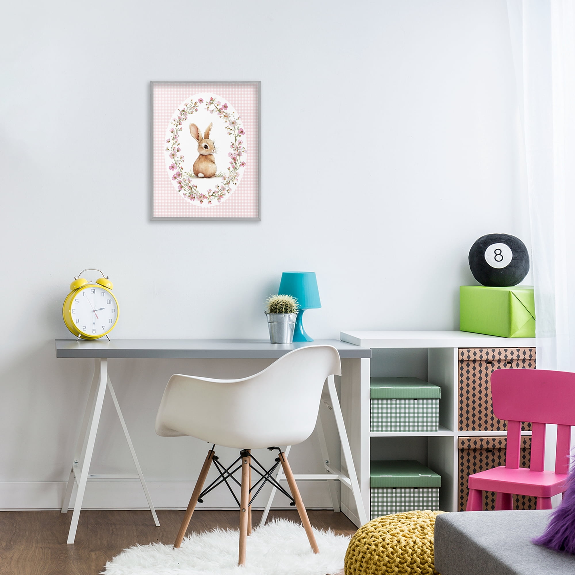 Stupell Industries Spring Gingham Rabbit Gray Framed Giclee Art, design by Christine Simpson Art