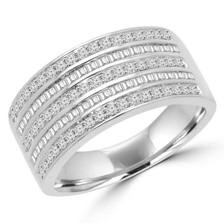Row Diamond Anniversary Ring MDR140109-8.5 0.63 CTW Round & Baguette Diamond 5 Row Anniversary Cocktail Ring in 14K White Gold - Size 8.5 ()