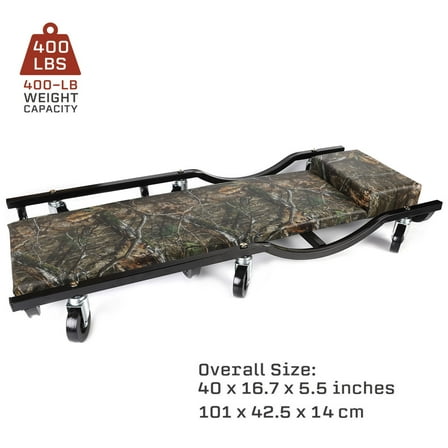 Mossy Oak 40 inch Creeper, 400 lb Capacity, Fully Assembled, Padded, 4 Castors, Auto, Shop, ATV/UTV