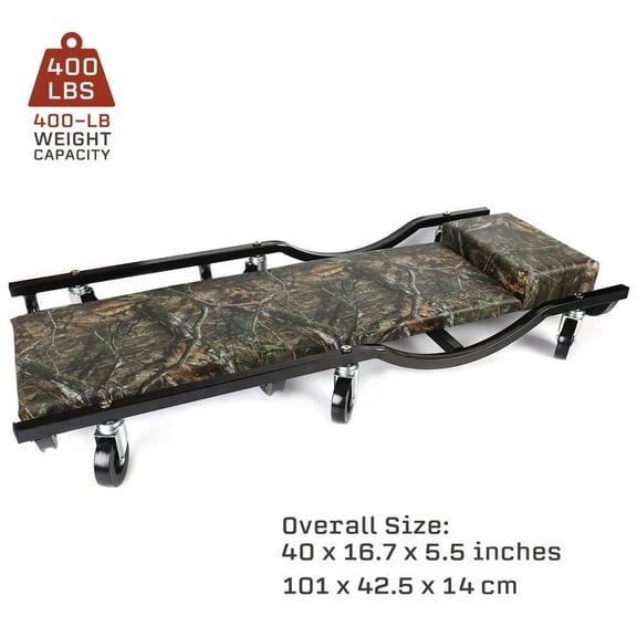 Mossy Oak 40 inch Creeper, 400 lb Capacity, Fully Assembled, Padded, 4 Castors, Auto, Shop, ATV/UTV