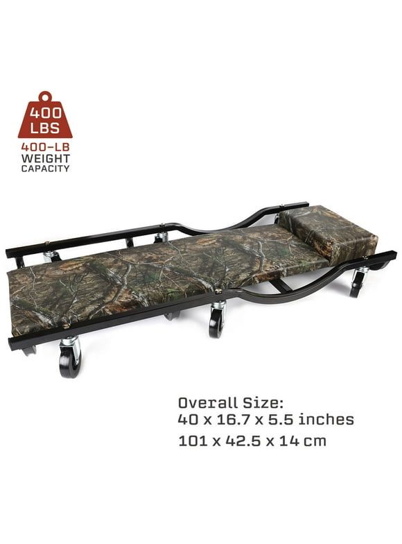 Mossy Oak 40-inch Padded Rolling Garage Shop Creeper, 400 lb Capacity, Assembled Weight- 16.75 lb.