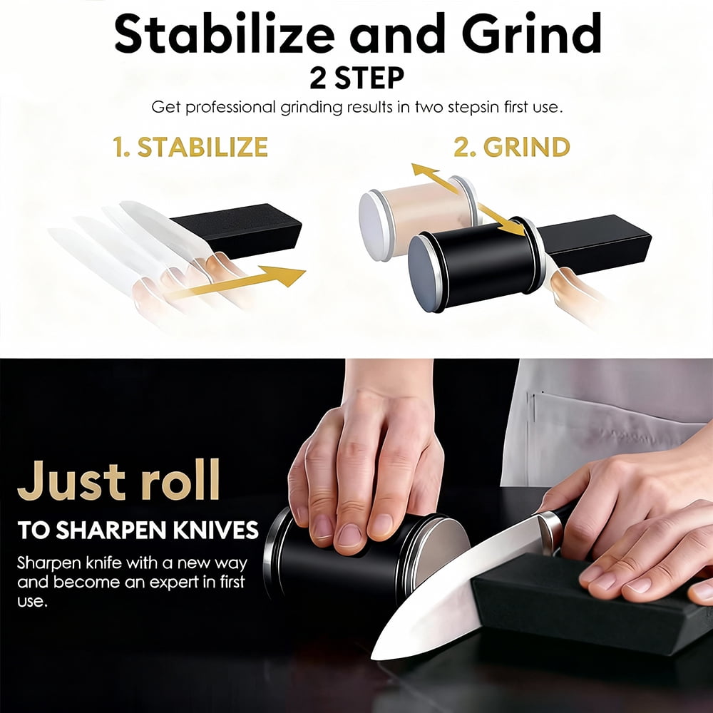 Knife Sharpener Set Rolling Tumbler Sharpening Stone Kit,2-Angle Double Diamond 400 1000 Discs Kitchen Sharpening System for Steel Knives and Scissor