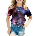thumbnail image 2 of Toddler Girls Shirts Round Neck Short Sleeve T Shirt 3D Galaxy Print Fashion Glitter Tops Clothes for Children Purple,130, 2 of 3