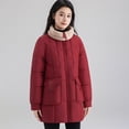 thumbnail image 4 of Women's Mid-Length Sherpa Lined Coat, Notch Lapel Long Jacket, Loose Fit Plus Size Winter Parka, Thickened Cotton Padded Overcoat, Comfortable Warm Outerwear Wine L, 4 of 7