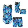 thumbnail image 6 of Aislor Girls Metallic Gymnastic Leotard 2 Piece Ballet Dance Bodysuit with Sparkly Shorts Outfits Butterfly Blue 10, 6 of 7