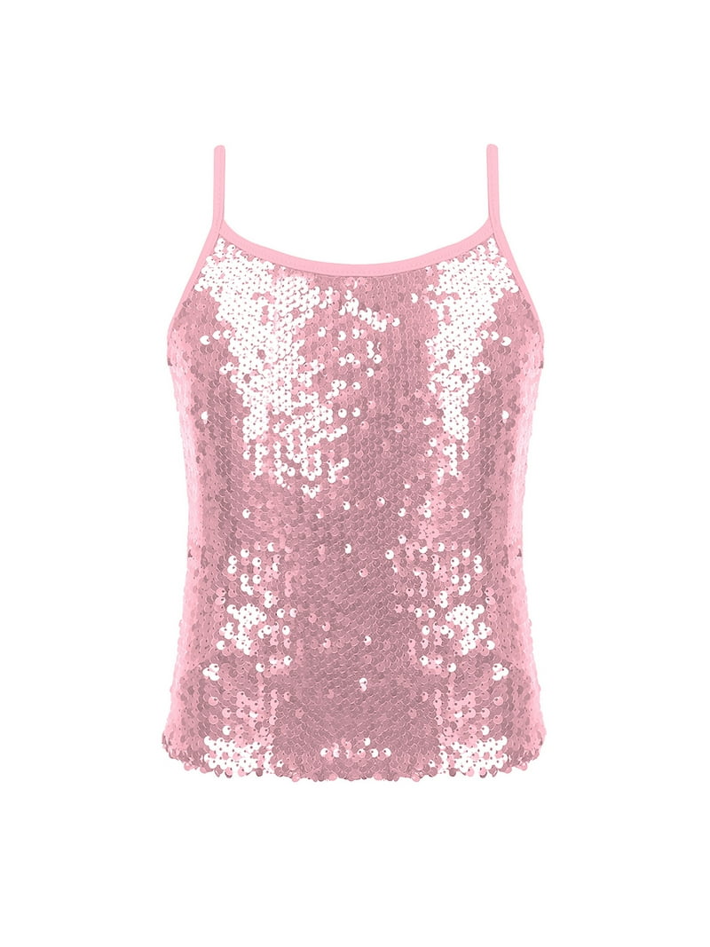 iiniim Kids Girls Shiny Sequined Camisole Tank Top for Jazz Hip