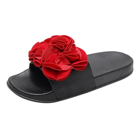 

Gzea Bedroom Slippers Women Slippers Summer New Pattern Flower Fashion Indoor And Outdoor Slippers Flat Bottom Comfortable Non Slip Large Size Shoes Red 38