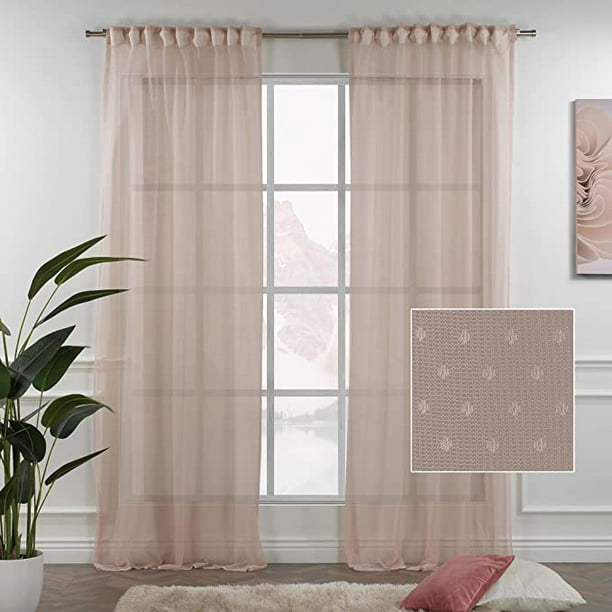 3S Brother's Pink Lace Sheers Dots Pattern Curtains Extra Long Set of 2 ...