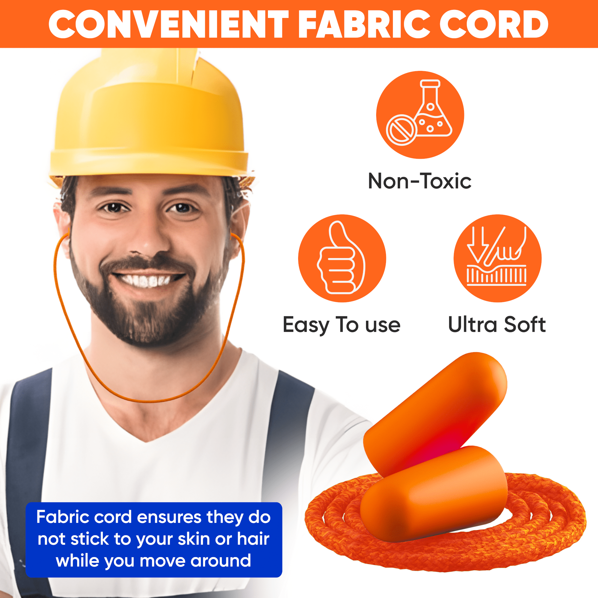 100 Pairs of Foam Corded Noise Cancelling Ear Plugs for Sleeping, Snoring, Shooting, Bulk - 32dB