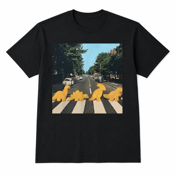 Dinosaur Nugget Crosswalk Graphic T-Shirt, Funny Prehistoric Street Scene Tee
