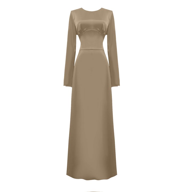 khaki satin maxi dress Aralisse | Khaki Satin Cowl-Neck Maxi Dress