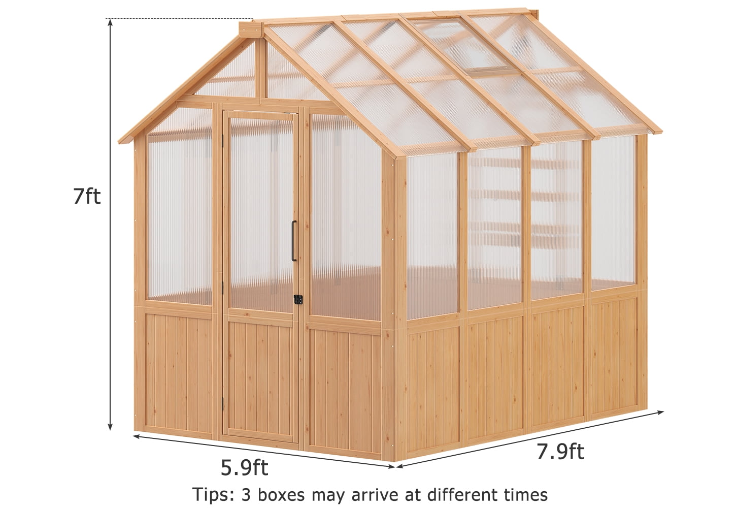 Erommy 6'x8' Outdoor Wooden Greenhouse, Walk-in Green House with Thickend PC Panel, Adjustable Windows, 12/16 Plant Hooks and Lockable Door for Garden,Backyard