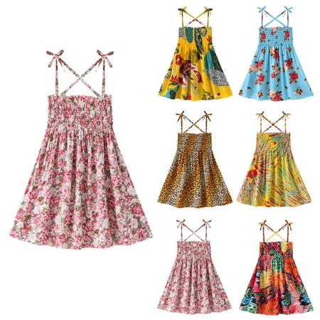 

THE WILD Toddler Dress Casual Ruched Sling Floral Print Square Neck Sleeveless Midi Prom Dress Pink