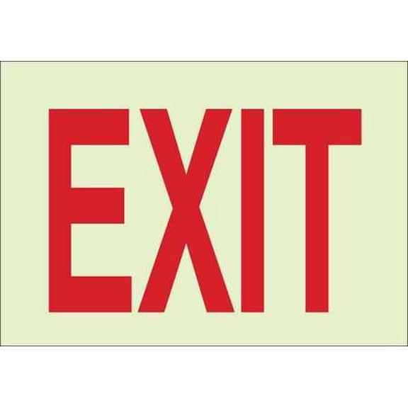 brady 80281 7" height, 10" width, b-347 plastic, red on white color glow-in-the-dark exit and directional sign, legend "exit"