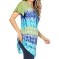 thumbnail image 4 of Sakkas Monet Long Tall Tie Dye Ombre Embroidered Cap Sleeve Blouse Shirt Top - Green / Blue - One Size, 4 of 5
