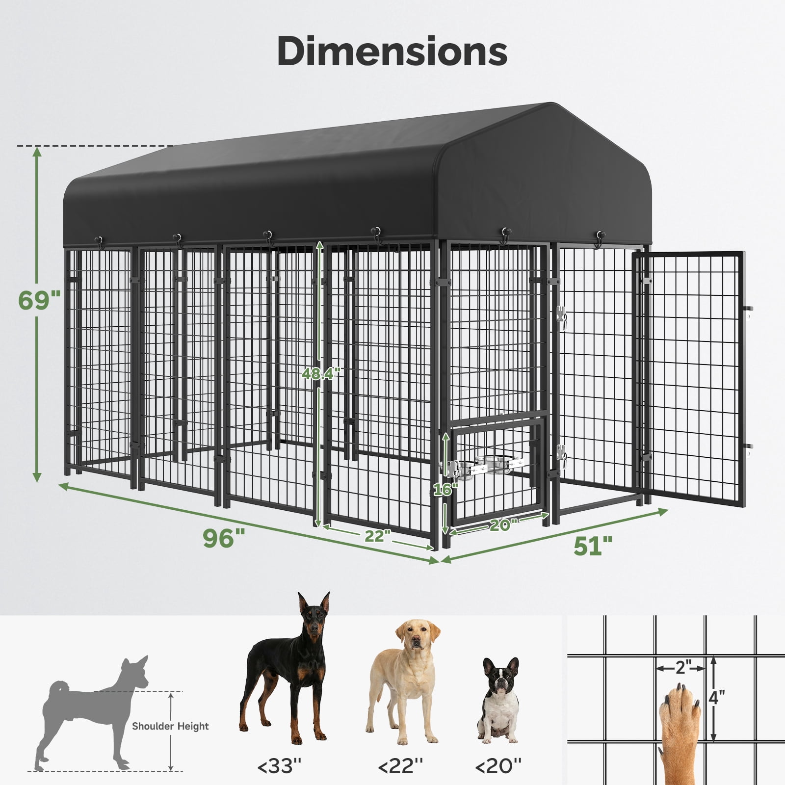Outdoor Dog Kennel, Dog Run for Outdoor, Large Dog Pens Cage with Roof Waterproof for Large to Medium Dog Outside (8'Lx4'Wx6'H)