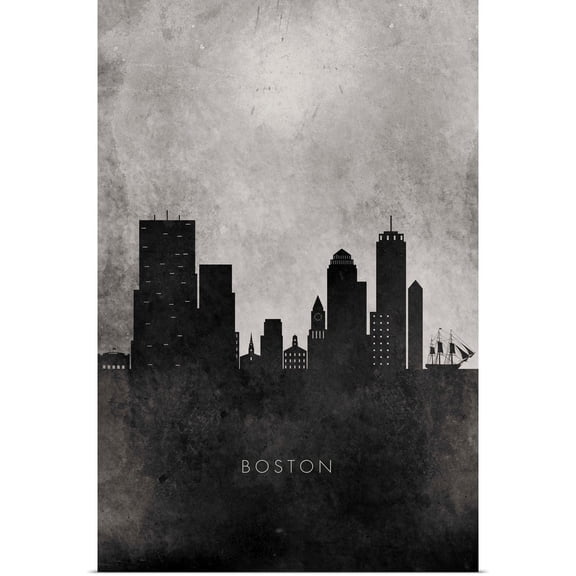 Great BIG Canvas | Rolled Circle Art Group Poster Print entitled Black and White Minimalist Boston Skyline