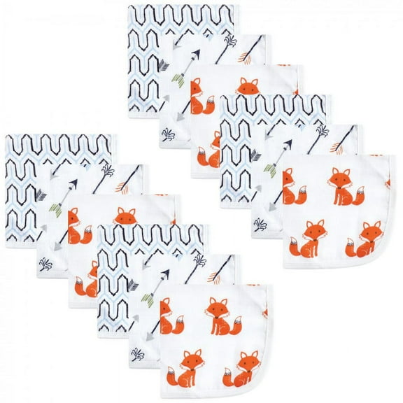 Hudson Baby Infant Boy Cotton Muslin Washcloths, Foxes, One Size