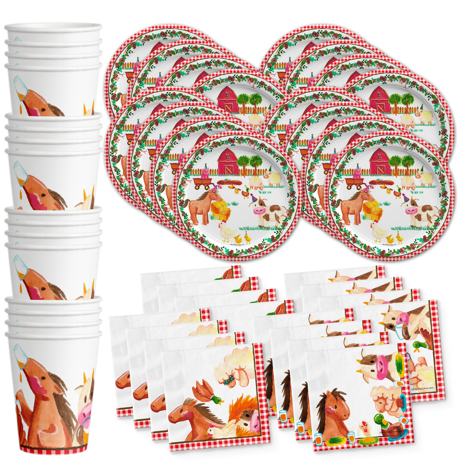 Barnyard Farm Animals Vintage Birthday Party Supplies Set Plates Napkins Cups Tableware Kit for 16