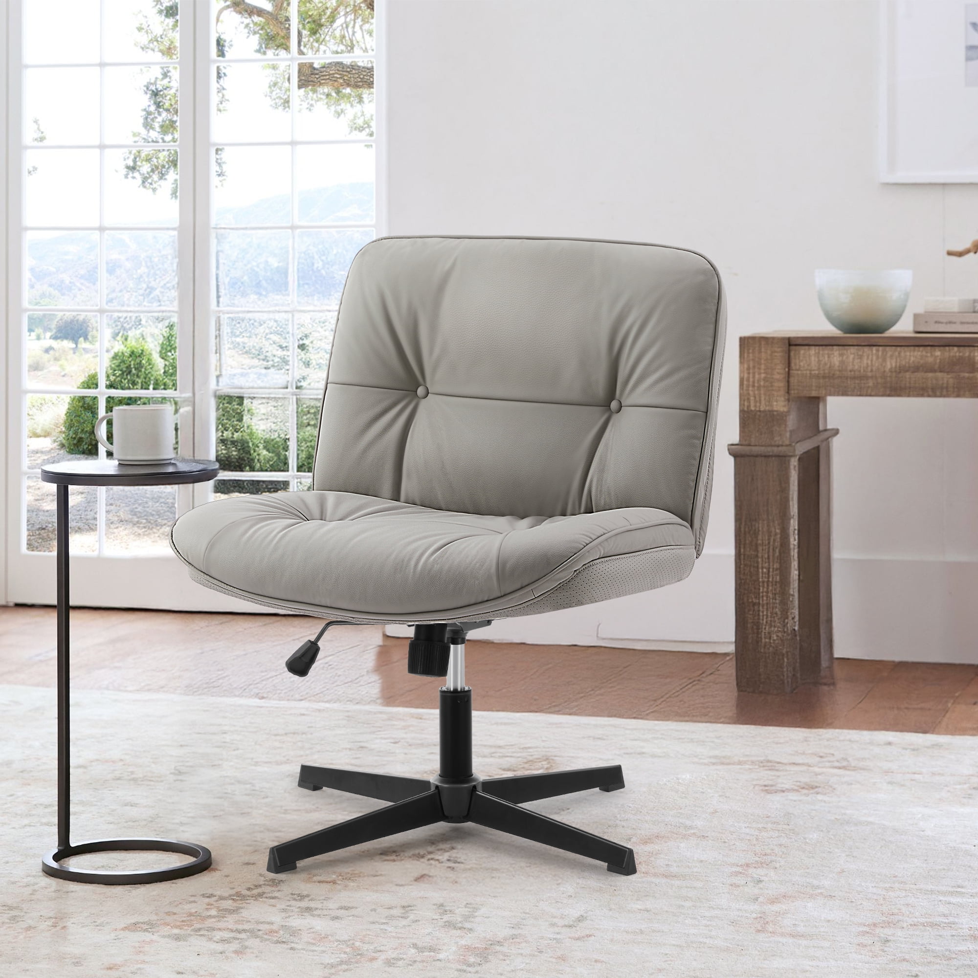 ZUNMOS Armless Office Chair, Wide Ergonomic Design, Height Adjustable, Khaki Gray