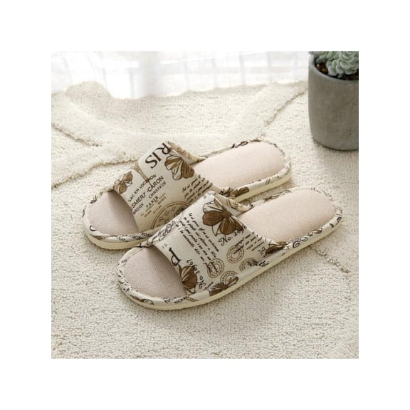 Women Men Cotton Linen Home Shoes Anti-slip Indoor Open Toe Flat Soft Slippers