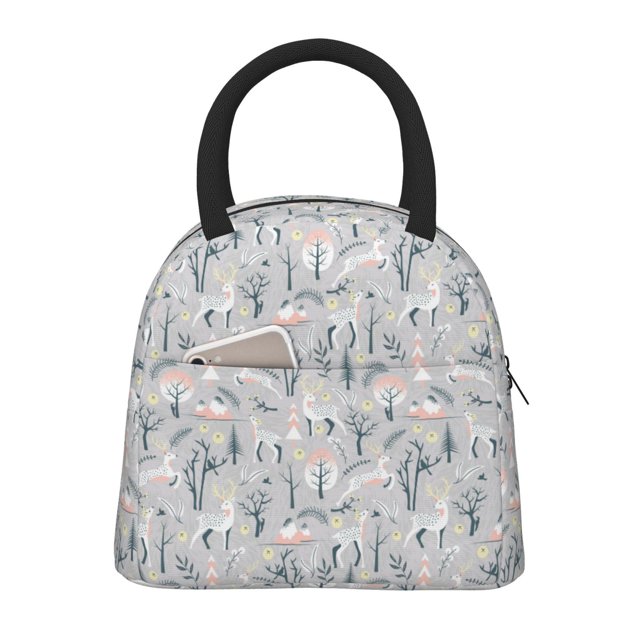 Balery white Moose winter tree Bolsa de Almuerzo para Mujeres, Caja de Almuerzo, Bolsa de Almuerzo Pequeña Impermeable, Tote de Almuerzo Reutilizable con Gran Capacidad