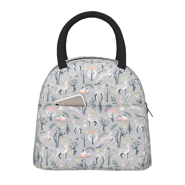 Fotbe white Moose winter tree Bolsa de Almuerzo con Estampado, Lonchera Aislada, Contenedor de Comida Reutilizable Tipo Cooler a Prueba de Fugas