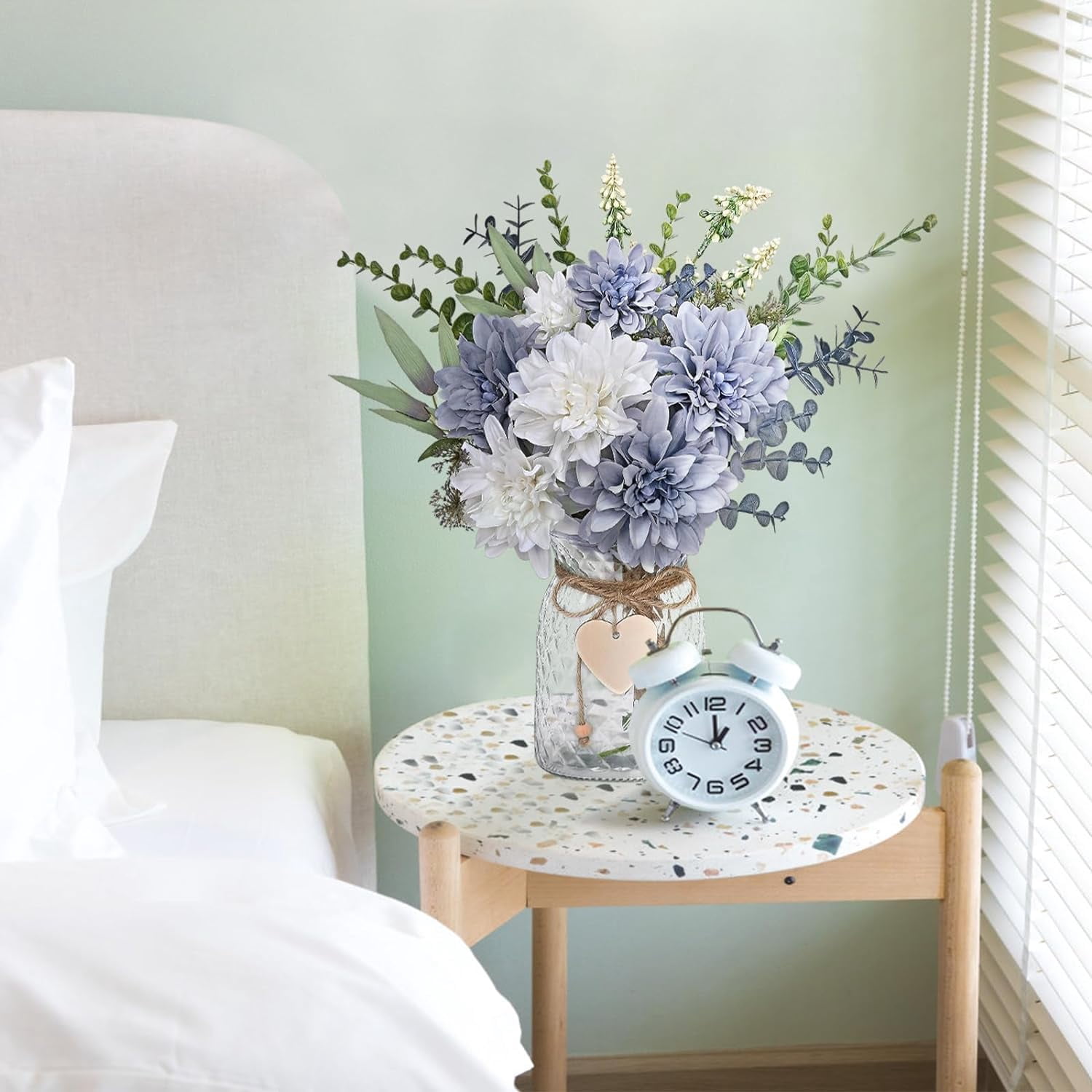 Faux Flowers in Vase, Fake Flowers with Vase, Dahlia Artificial Flowers in Vase Centerpieces for Dining Room Table Artificial Dahlias Flower Arrangement for Home Office Farmhouse