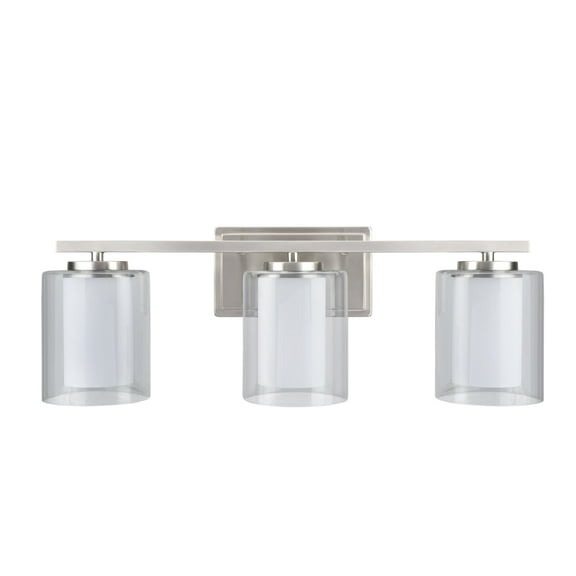 Aspen Creative 62103, Three-Light Metal Bathroom Vanity Wall Light Fixture, 23" Wide, Transitional Design in Satin Nickel with Clear Glass Shade