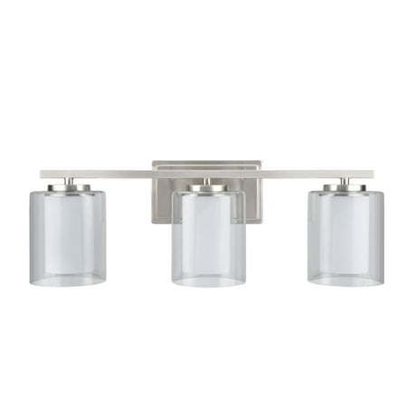 Aspen Creative 62103 Three Light Metal Bathroom Vanity Wall Aspen Creative 62103 Three Light Metal Bathroom Vanity Wall Fixture 23 Wide Transitional Design In Satin Nickel With Clear Glass Shade