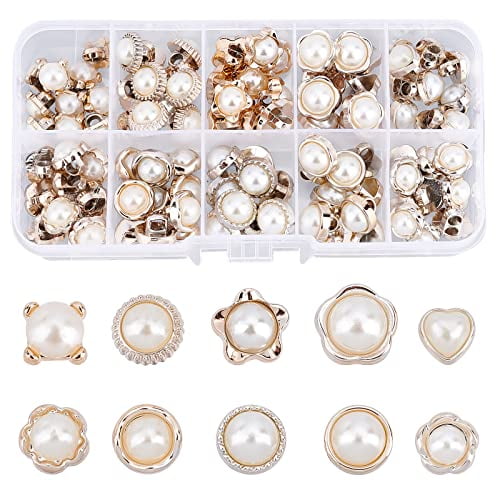 HINZIC 130 Pcs Shank Buttons 10mm Resin Half Pearl Buttons with Single Hole Colorful Metal Shank Decorative Buttons for Sewing Craft Clothes Shirts