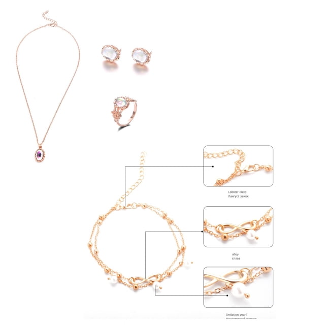 Fiudx Elegante Conjunto de Joyas, Impresionante Combinación de Collar y Pendientes, Anillo y Accesorio para El Pie de Moda, Perfecto para Fiestas y Uso Diario, Ideal para El Estilo Otoñal, Look Casua