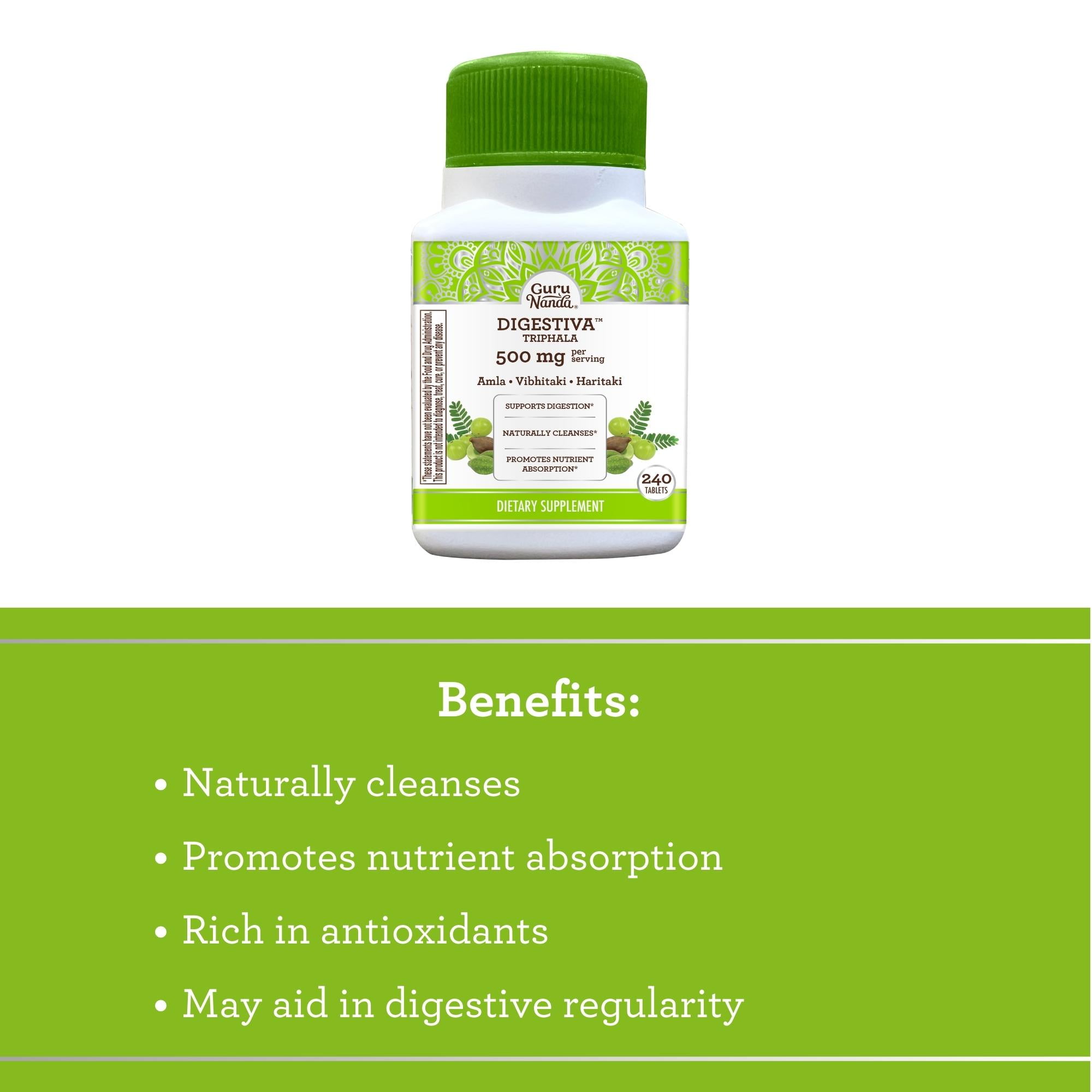 GuruNanda Digestiva Triphala Dietary Supplement Infused with Amla, Vibhitaki, and Haritaki for Digestion Cleansing - 500mg