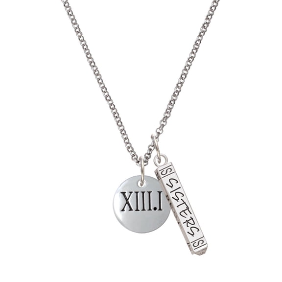 Delight Jewelry Silvertone Half Marathon Roman Numeral Silvertone Sisters Best Friends Forever Bar Charm Necklace, 23"