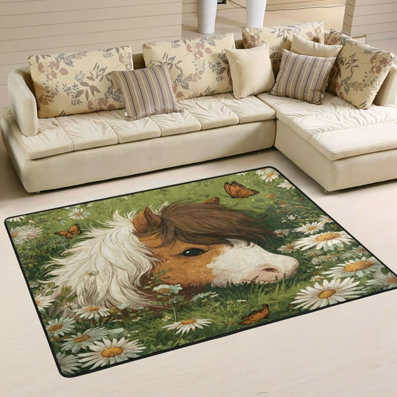 Area Rugs 72"x48" Indoor Non-Slip Wear Resistant Floor Mats Soft Large Carpets for Living Room Bedroom Home Decor Washable Rug White Anfud Brown R Pony