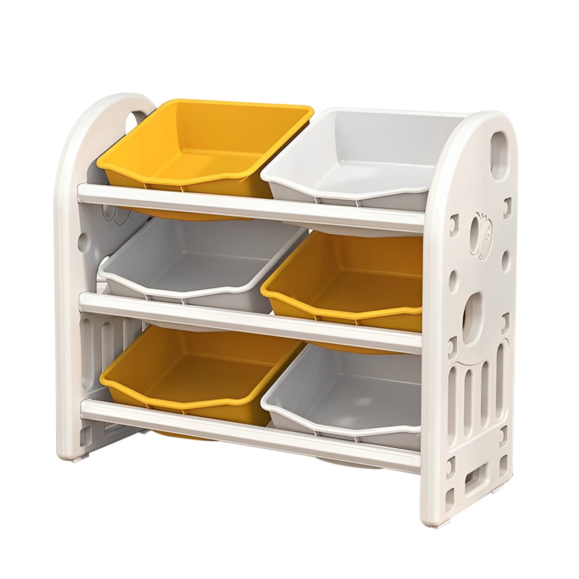 Toy Storage Organizer with 6 Bins,3-Tier Toy Storage Cabinet for Bedroom Playroom,Yellow