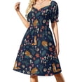 thumbnail image 1 of Animales del bosque en hibernación y hongos venenosos sobre un vestido azul de manga corta. Vestidos de noche de lujo con falda para mujer 2025., 1 of 8