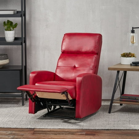 Noble House Francisco Small Faux Leather Recliner Ox Blood Red Walmart Com Walmart Com
