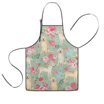 Labrador Dog and Flower Floral Kids Aprons for Girls and Boys,Adjustable Neck Strap Toddler Aprons for Kids Cooking Baking