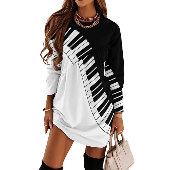 Black And White Piano Keyboard Loose Dress Evening Dress Summer Dresses for Women Luxury Dress Long Sleeved Dress